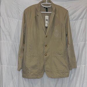 Lauren Ralph Lauren Women’s 1X Tan Pima Cotton Blazer NWT Monogram Pocket
